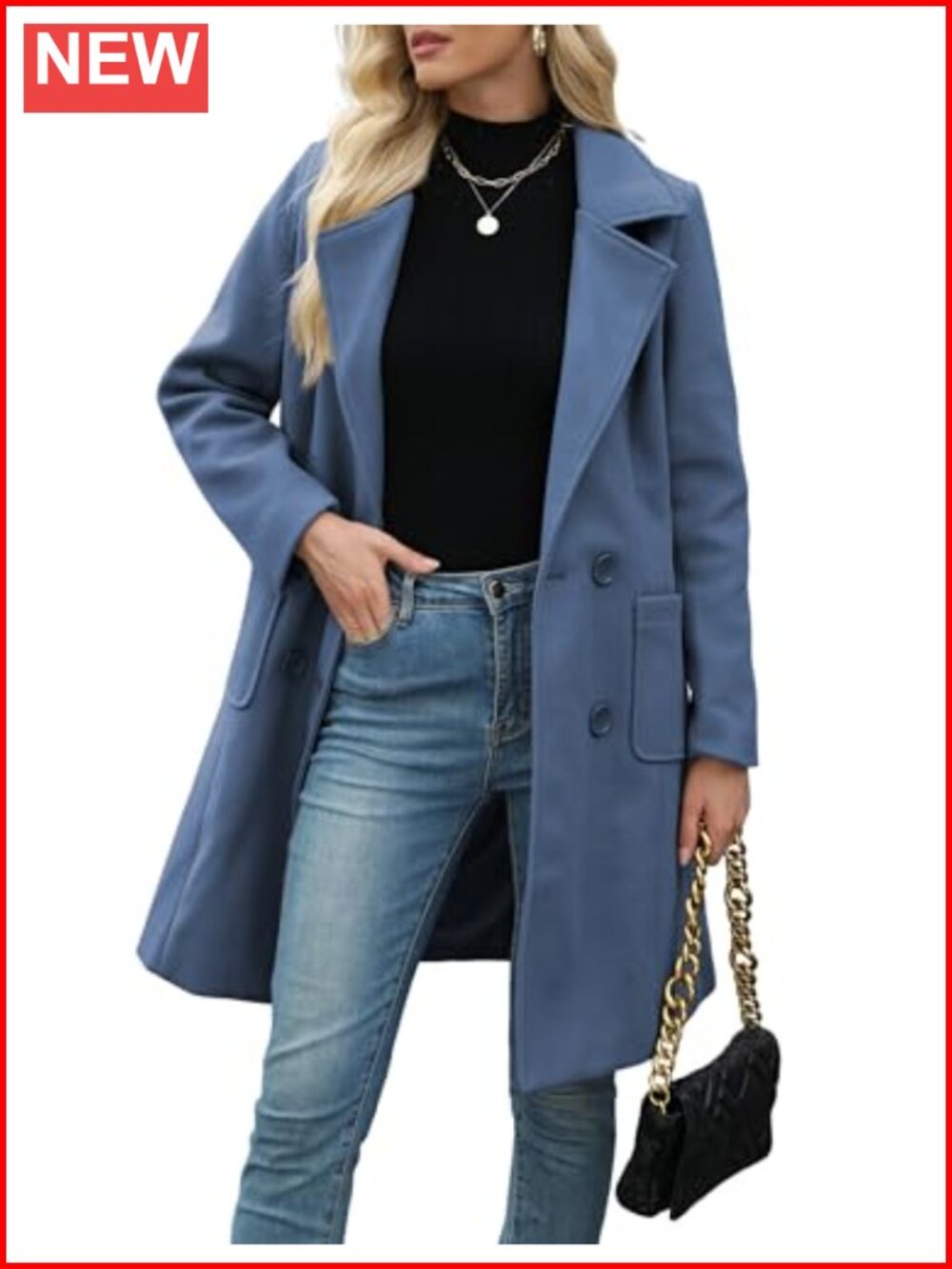 Wool Blend Mid-Long Double-Breasted Pea Coat Winter Overcoat